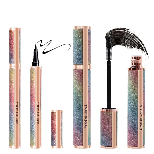 4D Silk Fiber Mascara set, Black Mascara and Eyeliner set, Long Lasting kit & Waterproof Black Eyeliner Pencil, No Clumping Lasting All Day