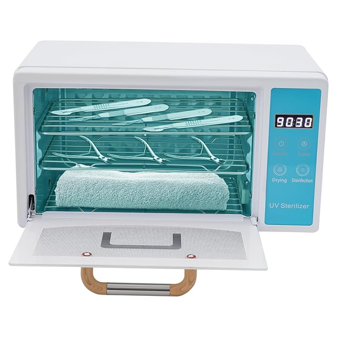 10L Nail Tool Cleaning Machine, High Capacity Nail Care Tools Drying Box Multi-Functional Manicure Tool Cleaning Cabinet for Home Use, Barbers, Beauty Salons, and Spas (White+Blue)