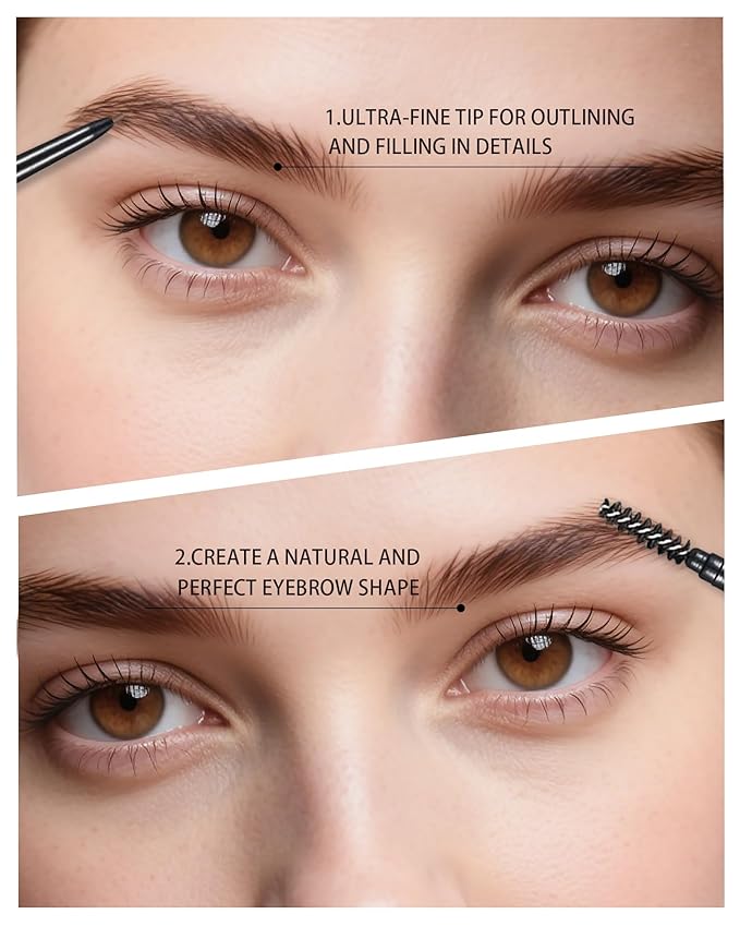 SUMEITANG Dark Brown Eyebrow Pencils for Women, 12Pcs Ultra Slim Eyebrow Pencil with 2 Brow Razors Kit, Double Head 1.5mm Micro-Fine Tip & Spiral Brush, Can Draw Fine and Long-Lasting Brows Makeup