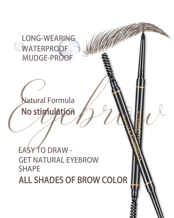 SUMEITANG Dark Brown Eyebrow Pencils for Women, 12Pcs Ultra Slim Eyebrow Pencil with 2 Brow Razors Kit, Double Head 1.5mm Micro-Fine Tip & Spiral Brush, Can Draw Fine and Long-Lasting Brows Makeup
