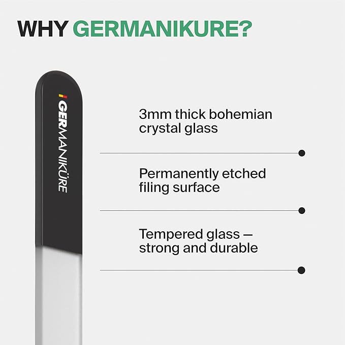 GERMANIKURE Glass Nail File in Suede Sleeve - File Away Your Worries - Professional Crystal Nail File for Natural Nails - Ideal Manicure & Pedicure Tool for Smooth, Easy Shaping - Nail Care Gift