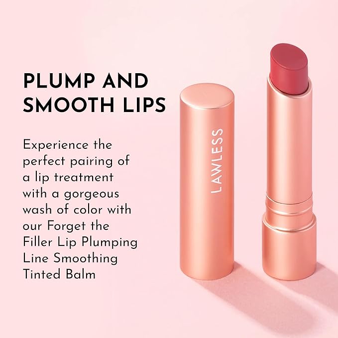 LAWLESS Women's Forget the Filler Lip Plumping Line Smoothing Tinted Balm, Lover, Pink, 0.1 Ounce / 2.9 g