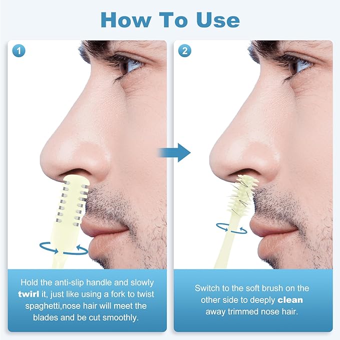 5PCS 2-in-1 Nasal Hair Cutter, Upgrade Manual Double Sided Nose Hair Trimmer Cutter for Women and Men 360°Rotating Nose Hair Remover Grooming Tool knife Razor Portable Nostril hair kit (Beige)