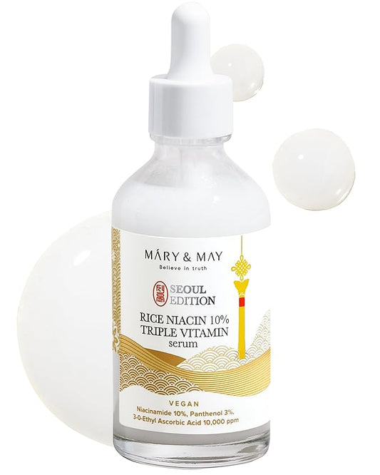 Mary&May SEOUL EDITION Rice Niacinamide 10% Triple Vitamin Serum - Korean Radiance Serum for Even Skin Tone and Healthy Glow - Niacinamide, and Vitamins - Fragrance-Free, Cruelty-Free, 2.7 fl.oz.