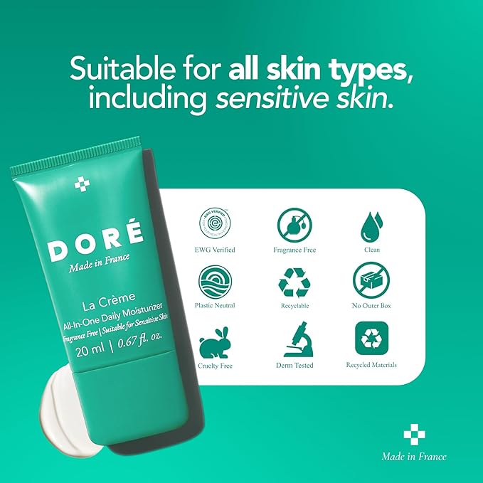Doré - La Crème All-In-One Daily Moisturizer | Hydrating Face Moisturizer for Sensitive Skin | Barrier Repair Ultra Moisturizing Cream for Dry Skin | Facial Lotion for Women & Men (0.7 fl oz | 20 ml)