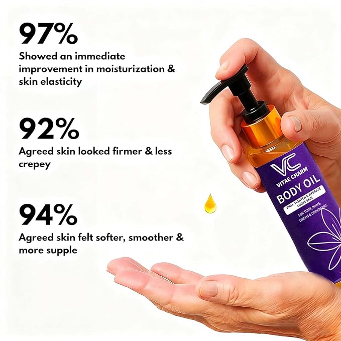 Vitae Charm Body Oil, – Restore Skin Volume, Smooth Crepey Texture & Strengthen Barrier – Jojoba, Sweet Almond, Avocado & Coconut Oil Blend – Deep Nourishing Body Moisturizer, 3.4 fl oz (1pc)
