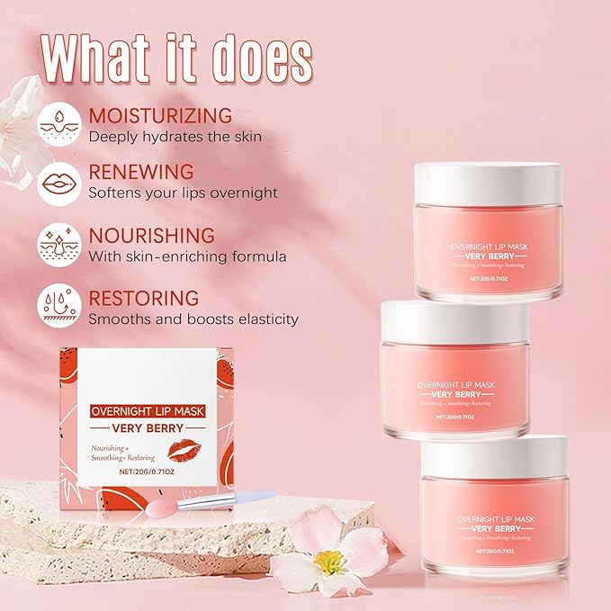 Sleeping Lip Mask, Overnight Lip Treatment, Replenishes Dry Lips with Shea Butter, Soothing Moisturizer Lips, 0.71 Fl Oz