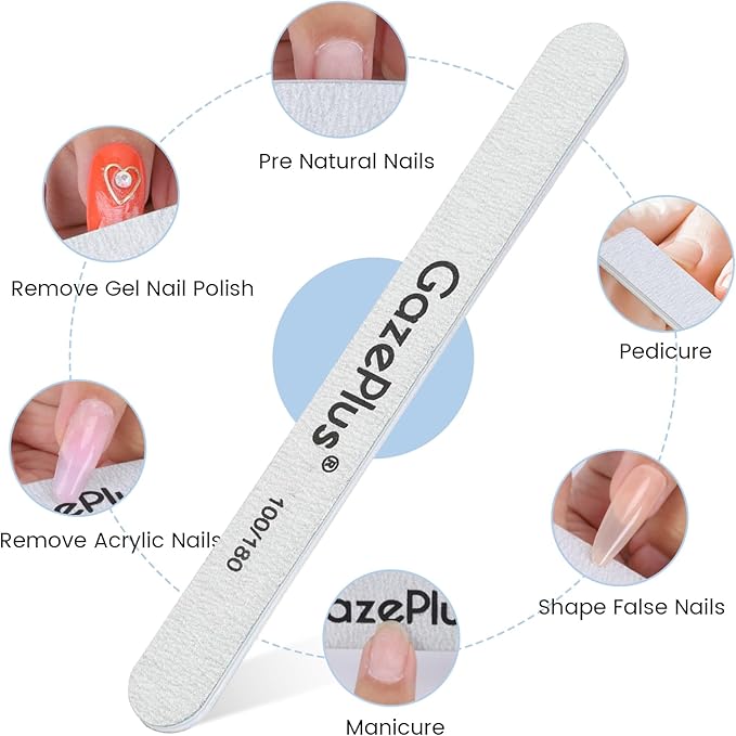 Nail Files, 12 PCS Fingernail Files 7" Long 100/180 Grit Emery Boards for Nails Professional Nail File Bulk Washable Suitable for Both Acrylic and Natural Nails Zebra