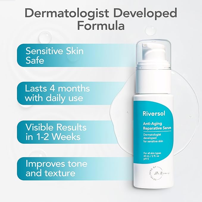 Riversol Anti-Aging Face Serum | Dermatologist-Developed w/Vitamin C | Brightens Skin & Corrects Dark Spots | Reduces Wrinkles & Sun Damage | Sensitive Skin Safe | 2 fl oz