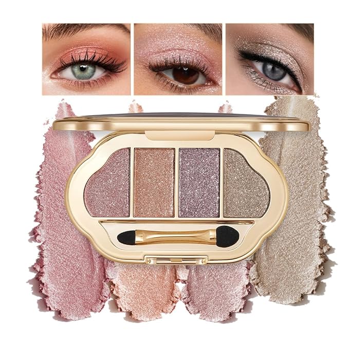 4 Color Eyeshadow Palette, Matte and Shimmer Powder Makeup, Highly Pigmented Blendable Shadows, Long-Lasting Waterproof, Natural Nude Brown Pink Shades (6#, 1 Count (Pack of 1))