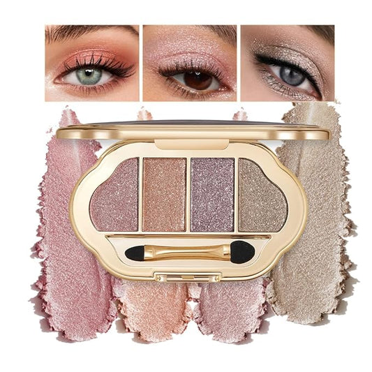 4 Color Eyeshadow Palette, Matte and Shimmer Powder Makeup, Highly Pigmented Blendable Shadows, Long-Lasting Waterproof, Natural Nude Brown Pink Shades (6#, 1 Count (Pack of 1))