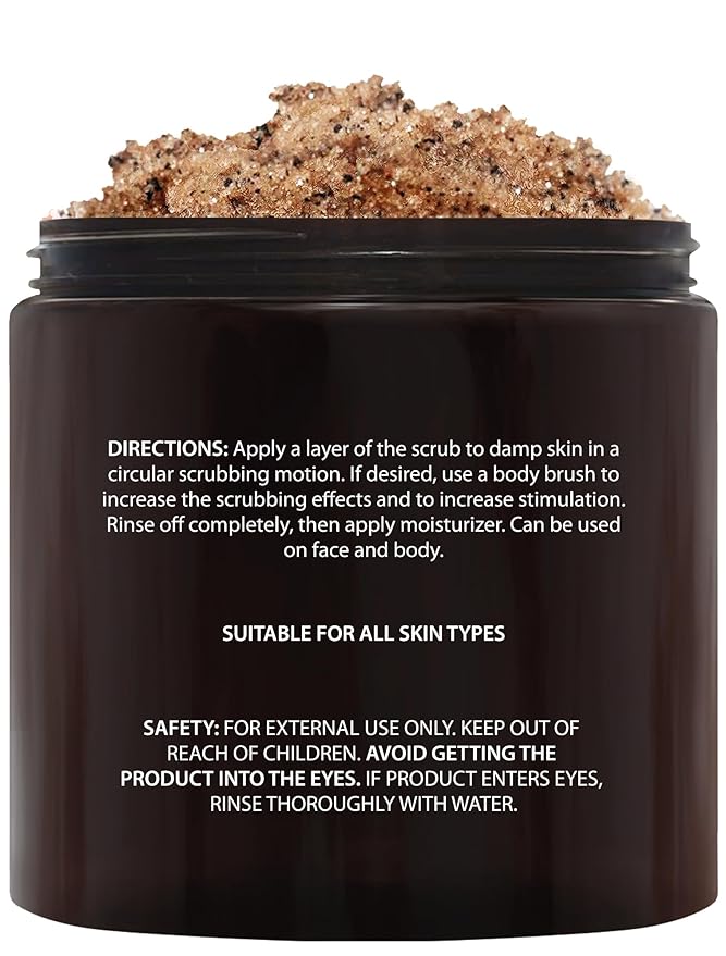 Brooklyn Botany Arabica Coffee Body Scrub - Moisturizing and Exfoliating for Body, Face, Hand, Foot - Fights Stretch Marks, Fine Lines, Wrinkles - Great Gifts for Women & Men - 10 oz