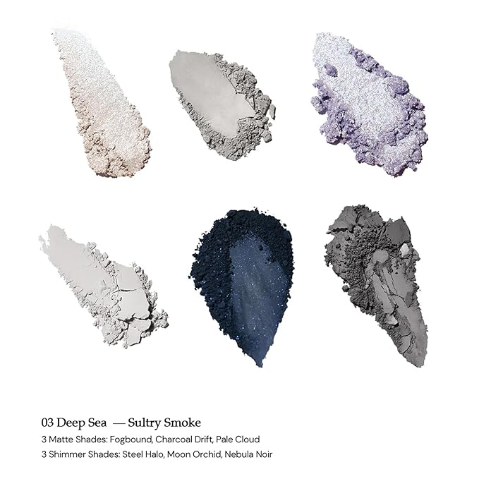 Flower Knows Shell's Jewel 6-Color Makeup Palette,Smoke Greys Eyeshadow with 4 Matte + 2 Shimmer Shades,Blendable Smooth Cute Eye Makeup,0.23 Oz(03 Deep Sea)