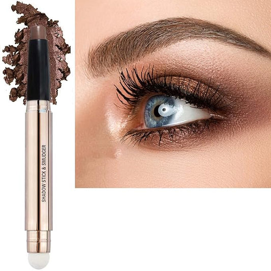 2 in 1 Brown Eyeshadow Stick Matte Cream Shimmer Eyeshadow Pencil Eyeliner Dark Light Single Crayon Primer Palette Hypoallergenic Waterproof Long Lasting Eye Shadow Highlighter Stick 17