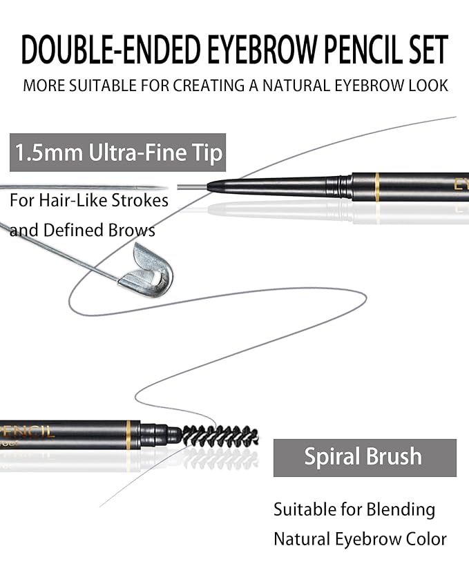 SUMEITANG Gray Eyebrow Pencils for Women, 12Pcs Ultra Slim Eyebrow Pencil with 2 Brow Razors Kit, Double Head 1.5mm Micro-Fine Tip & Spiral Brush, Can Draw Fine and Long-Lasting Brows Makeup