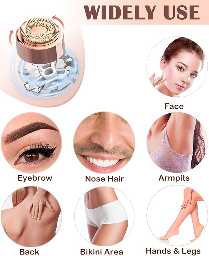 Facial Hair Remover and Eyebrow Trimmer - 2 in 1 Facial Hair Removal Epilators for Women - Rechargeable Travel Face Hair Razor Bikini Shaver for Face Peach Fuzz Lips Chin Armpit Body (White)