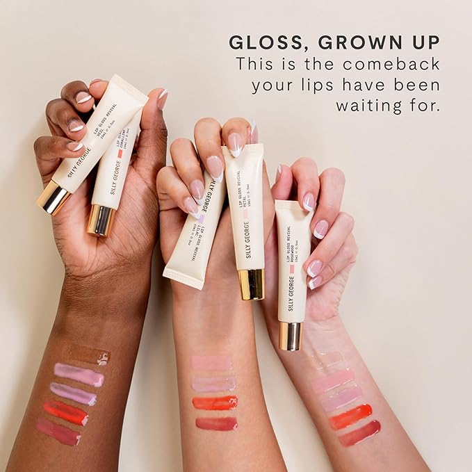 Silly George Lip Gloss Revival - Glossy Hydrating Glaze with Peptides, Shea Butter, & Moisturizing Argan, Macadamia, Babassu Oil for Dry Lips, Clean Beauty Products, Veil, 15ml Tubes