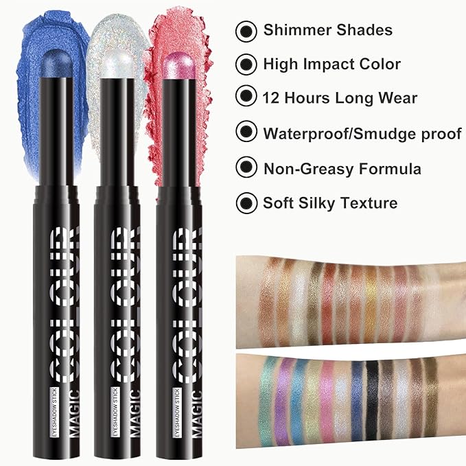Blue Eyeshadow Stick, Dark Blue Glitter Eyeshadow, Navy Blue Cream Shimmer eyeshadow Pencil, Waterproof Long Lasting High Pigment Eye Shadow Crayon Pen, Women Eye Highlighter Stick (18#)