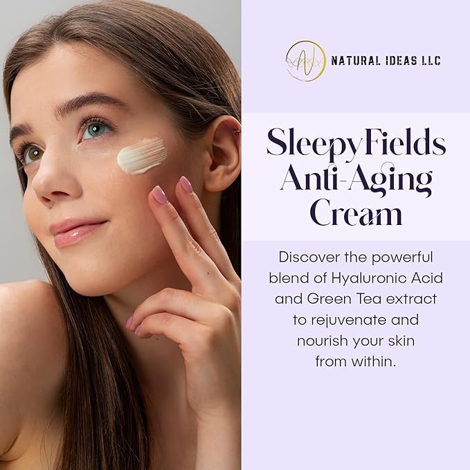 SLEEPY FIELDS Anti-Aging Face Night Cream for Men and Women - Reduce Wrinkles, Fine Lines, and Crows feet - Natural Anti-Wrinkle Night Face Cream - Hyaluronic Acid, Green Tea, and Rose Water - 60 ml