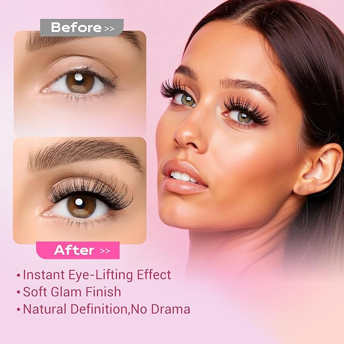 Cat Eye False Eyelashes Wispy Fluffy Volume Dramatic Long Strip Lashes Lightweight Natural Look Easy to Apply Reusable Faux Mink Lashes for Daily and Glam Makeup 7 Pairs