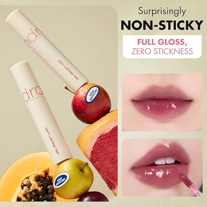 rom&nd Juicy Lasting Tint #28 Bare Fig - K-Beauty MLBB Lip Gloss for Cool Undertones, Vivid Long-Lasting Shine, Moisturizing & Non-Sticky Lip Stain