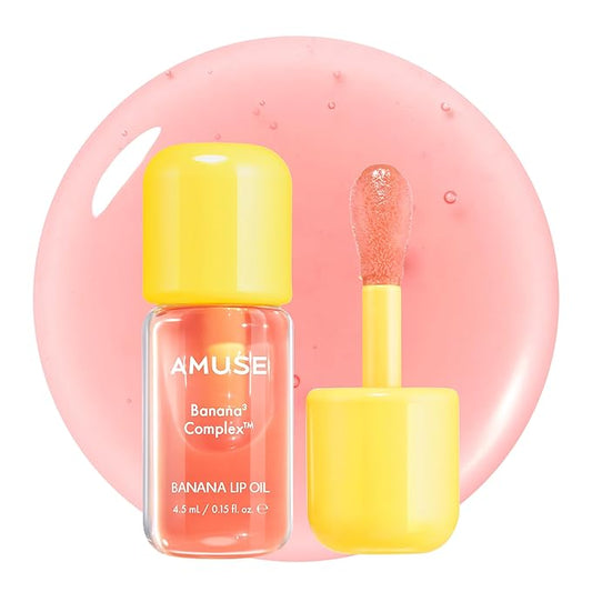 Amuse Seoul Banana Lip Oil (04 Juicy Peach) – Skincare-Infused Hydrating Vegan Lip Oil, Banana-Scented, Lightweight Non-Sticky Glossy Finish, with Peptide & Rice-Based PDRN