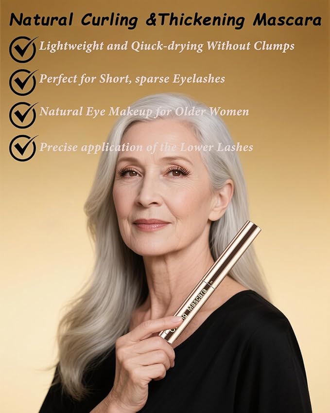 2PCS Black Mascara for Older Women with Fine Short Lash,Extreme Length and Volume Waterproof Mascara Smudge-Proof,Ultra-Precise Slim Adjustable Brush Hypoallergenic for Mature Women Sensitive Eyes-01