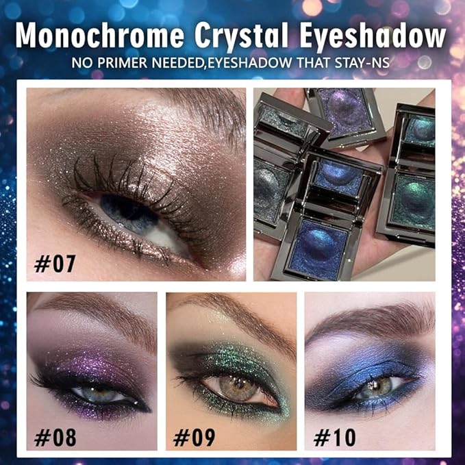 Sparkly Eyeshadow Palette for Women, Single Monochrome Eye Shadow Makeup, Shiny Pressed Cream Powder, Blendable Natural sombras para ojos, Holographic,Vegan,Travel (10-sparkly-Blue)