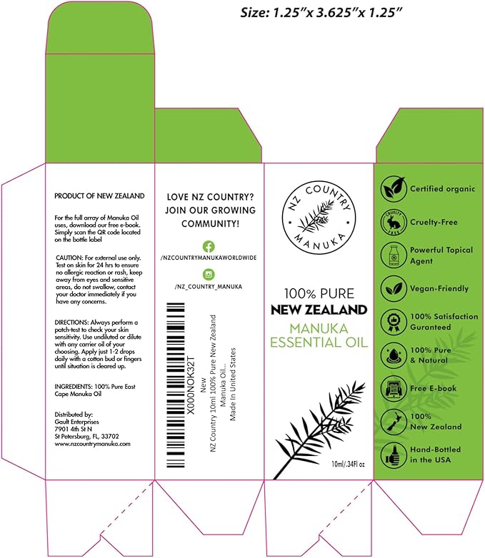 100% Pure New Zealand Manuka Oil | Organic Essential Oil | 35x Stronger Than Tea Tree | Natural Skin Care | Toenail Treatment | Diffuser | Aromatherapy | Nails | Hair | Skin | Lips