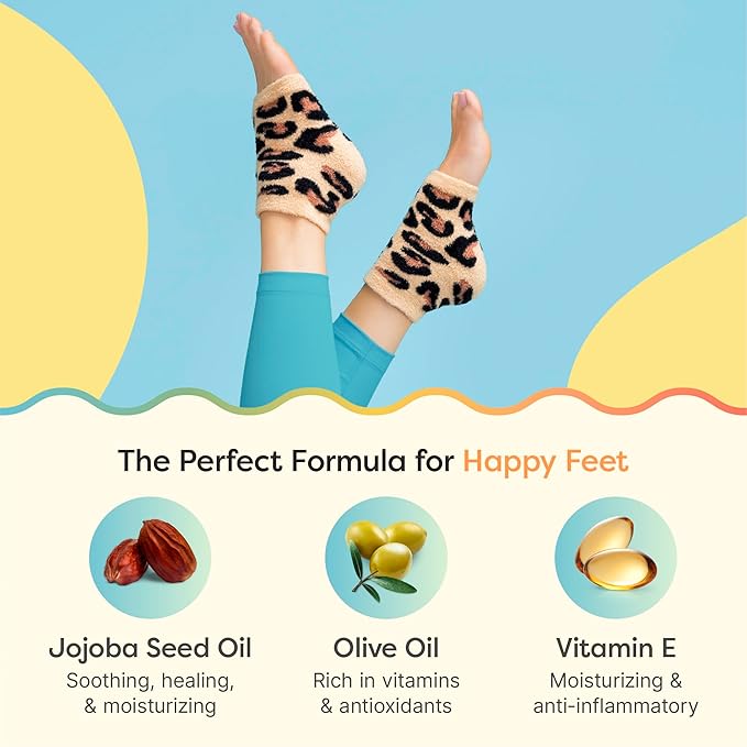 ZenToes Moisturizing Socks for Cracked Heel Treatment, Vitamin E, Olive Oil and Jojoba Oil Infused Heel Socks, Galentines Day Gifts, Self Care Gifts for Women (Cheetah, Regular)
