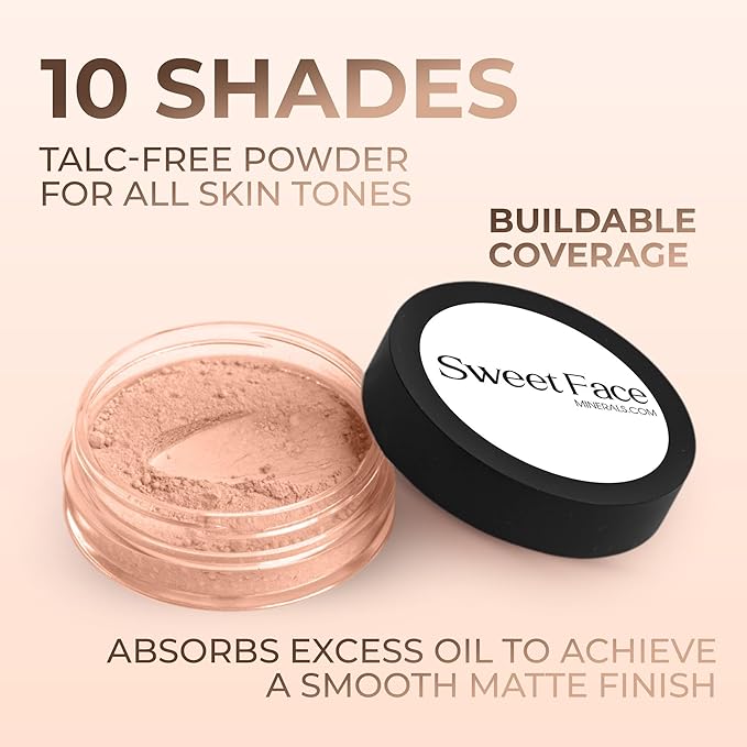 LIGHT TAN FOUNDATION (30g Full Size Sifter Jar) – Matte Mineral Loose Powder Foundation – Buildable Coverage, Natural Look – Sweet Face Minerals SPF 30
