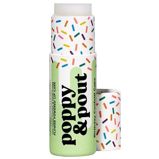 Poppy & Pout Birthday Cake Jumbo Lip Balm | All Natural Lip Balms & Moisturizers | Hydrates with Beeswax, Vitamin E, Organic Coconut Oil | Cruelty-Free | Lip Balm in Recyclable Cardboard Tube (Green)