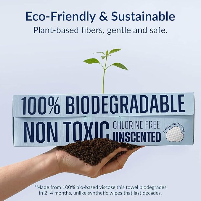 Clean XL Disposable Face Towels 11.8"×7.8", 100% Biobased Biodegradable Viscose, Ultra Soft & Hygienic Facial Towelettes for Makeup Removal and Skincare, Safe for All Skin Types, 360 Count, 6 Packs