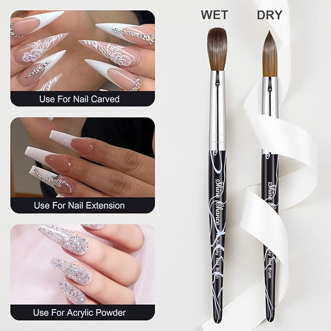 Shine Chance Acrylic Nail Art Brush Size 14, 100% Pure Kolinsky Hair Oval for Application, Professional Extension Manicure Tool Striping Drawing Pen DIY Home Salon, Black, 1.0 Count