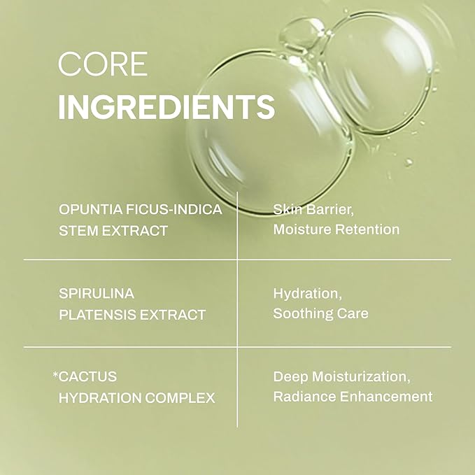 Whamisa Organic Cactus Bouncy Serum, 48 hrs Inner Skin Moisture, 72 hrs Hydrating and Moisturizing, Facial Ampoule, Korean Skin Care (52ml)