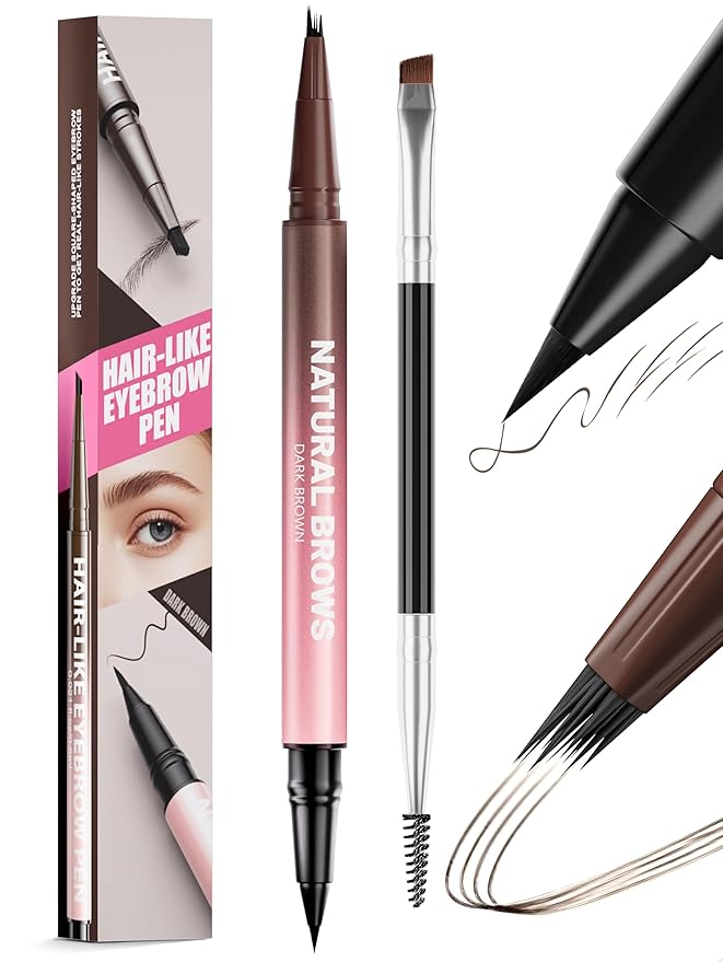 Microblading Eyebrow Pencil for Women, Waterproof Eyebrow Pen with Micro-Fork Tip & Precise Brush-Tip, Natural Hair-Like Brows, Long-Lasting Smudge-Proof Eye Brow Tint, Dark Brown,1 Pack