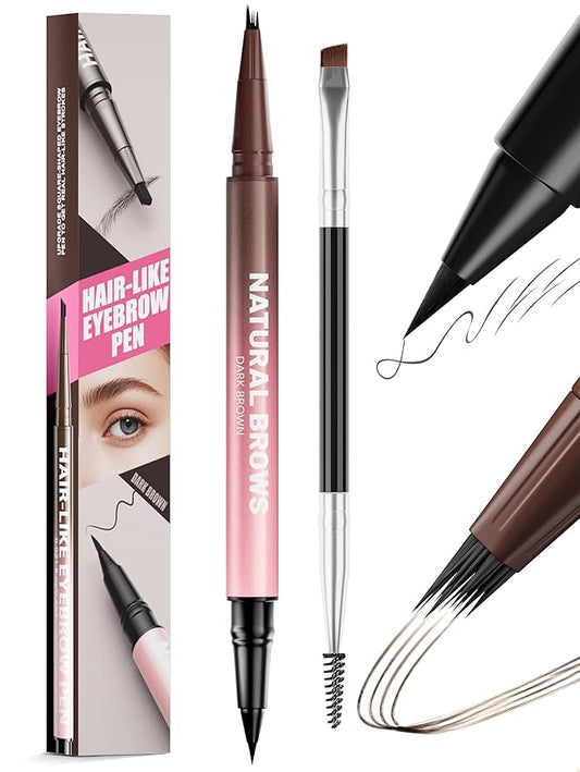 Microblading Eyebrow Pencil for Women, Waterproof Eyebrow Pen with Micro-Fork Tip & Precise Brush-Tip, Natural Hair-Like Brows, Long-Lasting Smudge-Proof Eye Brow Tint, Dark Brown,1 Pack