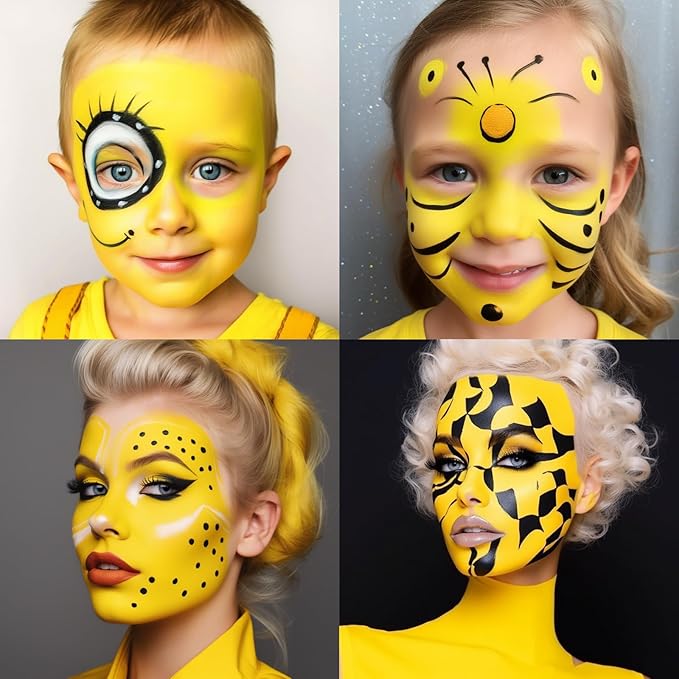 BOBISUKA Yellow Face Paint Stick, Full Coverage Face Painting for Adults Children – Sweatproof Waterproof Body Paint for Halloween Cosplay SFX – Ideal for Tiger, Sun, Clown, Lightning Designs