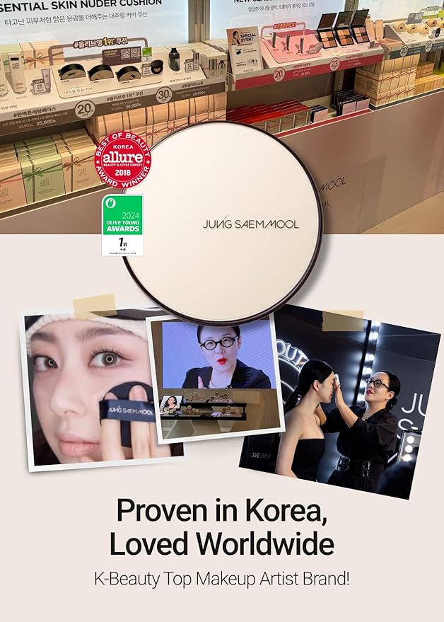 JUNG SAEM MOOL [ SPF ] Essential Skin Nuder Cushion (17 Fair Pink) | Refill Included (0.98 Fl Oz) | SPF50 Broad Spectrum | Natural Finish | Makeup Artist Brand