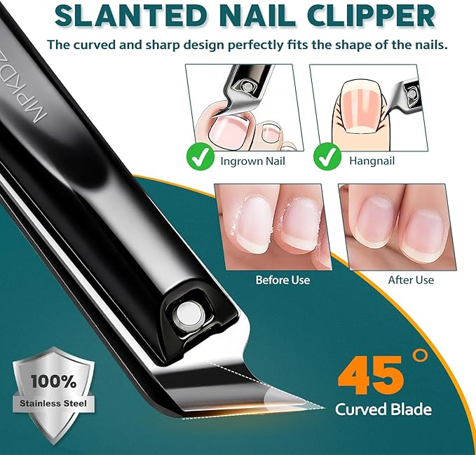 Heavy Duty Toenail Clippers for Seniors Thick Toenails, 7-in-1 Nail Clippers with Catcher, Professional Long Handle Ingrown Toenail Clippers for Men, Fingernail Manicure Pedicure Kit (5-in-1 Black)