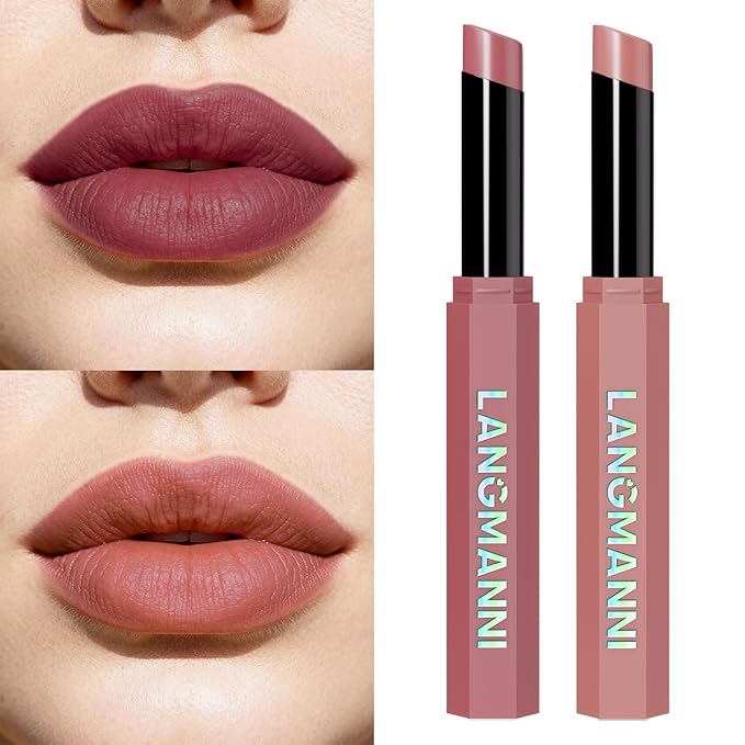 Jolilab 2Pcs Velvet Matte Lipstick Nude Matte Soft Dark Color Stick High Pigmented Long-Lasting Waterproof Lip Stick Lip Balm Beauty Cosmetics Gift for Girls and Women(#05+06)