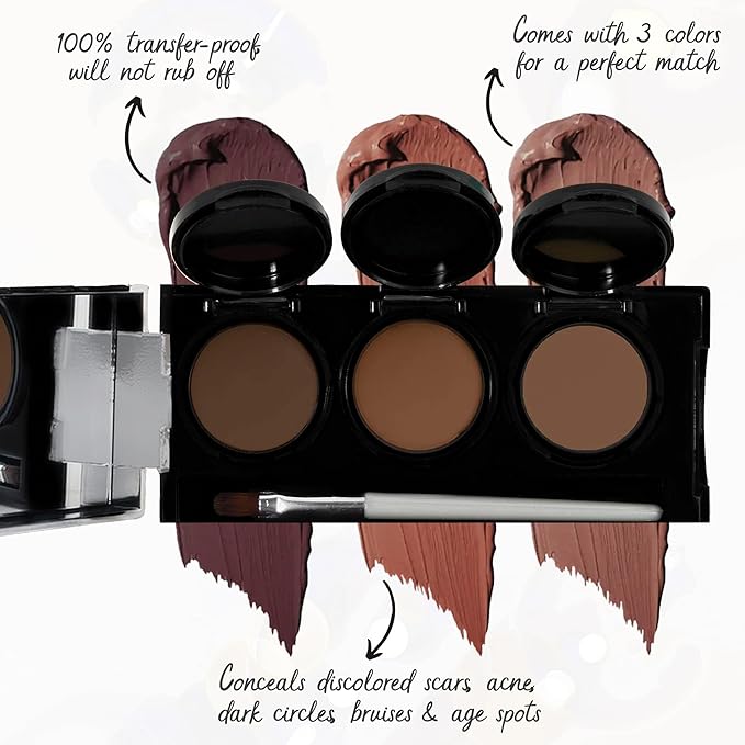 Dermaflage Waterproof Concealer Palette (Dark) - Concealer Full Coverage, Matte Finish for Face & Body - Hides Dark Circles & Acne - Smudge Proof Body Makeup Palette with 3 Pro SFX Shades + Brush
