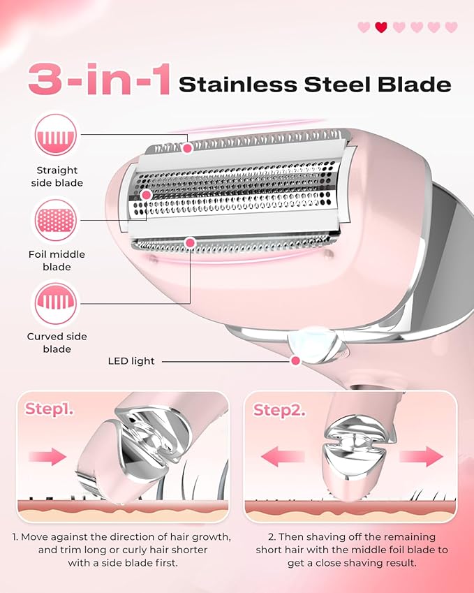 Electric Razor for Women Rechargeable Wet Dry Electric Shaver for Women, Waterproof Lady Shaver for Legs Arm Underarm Bikini Public Body Razor with One Extra Foil Blade