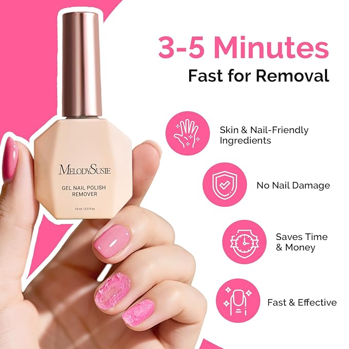 MelodySusie Gel Nail Polish Remover 15ml with Manicure Remover Kit, No Need Soaking or Wrapping, Easy and Quickly Removal in 5 Minutes for At-Home Manicure