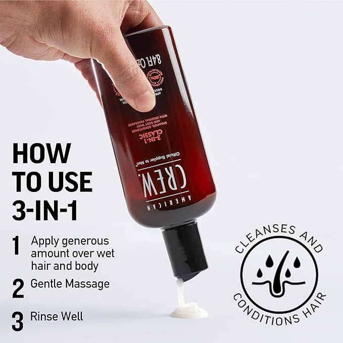 American Crew 3-in-1 Shampoo, Conditioner and Body Wash, Gift for Men, 15.2 fl oz