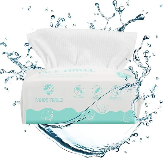 Tahoe Trails Disposable Face Towel, Soft Dry Wipe, Lint Free, Dry Wet Use for Sensitive Skin, Cotton Facial Tissue, Makeup Removing, Surface Cleaning 7.87 * 7.87inch, 80Count