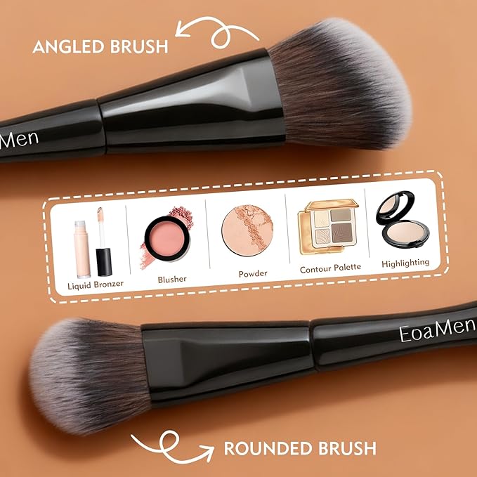 Blush Brush, Dual-Ended Foundation Makeup Brush for Contouring, Blending, and Bronzing(Angled & Round), Angled Contoured for Flawless Face Foundation, Vegan & Cruelty-Free