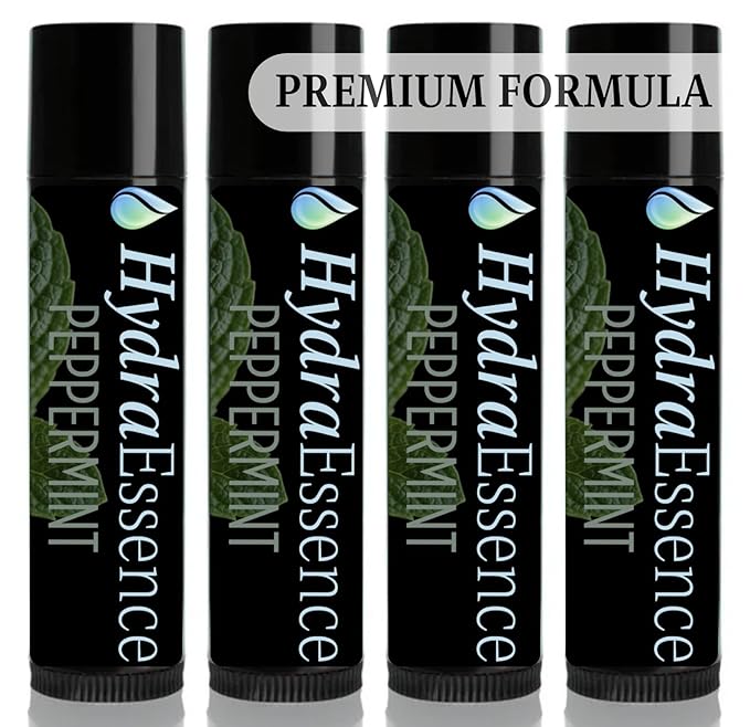 Peppermint Lip Balm 4-Pack | 7 Natural Ingredients | Beeswax Shea Butter | Moisturizing Lip Care for Dry Cracked Lips | Cooling Mint Flavor | Made in USA