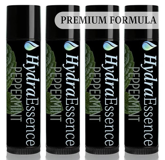 Peppermint Lip Balm 4-Pack | 7 Natural Ingredients | Beeswax Shea Butter | Moisturizing Lip Care for Dry Cracked Lips | Cooling Mint Flavor | Made in USA