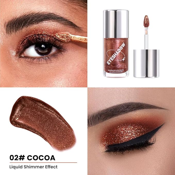 Cocoa Liquid Metallic Glittler Shimmer Eyeshadow, Longwear Eye Makeup For Older Women, Buildable Highly Pigmented & Blendable Eye Shadow Cream in Shimmer Finishes, Vegan & Cruelty-Free (Cocoa)